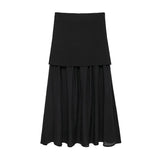 GETADME Willshela Women Fashion Knitted Patchwork Pleated Side Zipper Midi Skirt Vintage High Waist Female Chic Lady Skirts