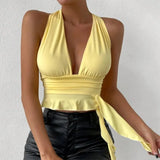 GETADME Women's Sexy Tight Fitting Deep V-neck Pleated Top Tight Fitting 2025 Spring Beach Resort Nightclub New Model Women's Sexy Tigh