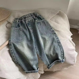 GETADME 2025 Spring Autumn Kid Boys Denim Pants Side Pocket Polished White Children Boys Pants Elastic Waist Casual Baby Boys Trousers