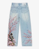 GETADME Y2k 2000s Cherry Blossom Jeans Women Casual High Waist Straight Wide Leg Jeans Harajuku Japanese Vintage Women Clothing
