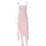 GETADME 2025 Summer Maxi Women's Dress Vintage Elegant black Fashion Sleeveless Slim Backless Irregular Tassel Party Dresses Street Robe