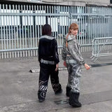 GETADME 핫 다이아몬드 스웨트셔츠 세트 핫걸 스타일 레트로 힙합 개성 스트릿 스트레이트 스프레드 스웨트셔츠 후드 긴팔