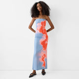 GETADME Sexy Strapless Print Tube Maxi Dress Women Off Shoulder Backless Stretch Long Sundress 2025 Summer Beach Y2K Clothes