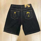 GETADME Y2k Streetwear Jean Shorts Gym Shorts for Men Casual Fashion Aesthetics Pattern Print Loose Sweatpant Gothic Black Denim Shorts