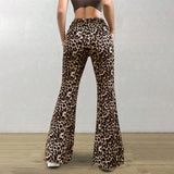 GETADME High Waist Leopard Print Flare Leggings Pants Korea Style 2025 Summer Autumn Women Fashion Sexy Bodycon Trousers Club Pants Slim