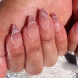 GETADME 24Pcs Metallic Cat Eye French Sheer Manicure Tip Art Textured 3D Acrylic False Nails Nude Pink Almond Medium Press on Fake Nails