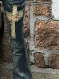 GETADME Y2k Aesthetic Women Zipper Denim Pant Spring High Waist Vintage Hollow Out Hole Harajuku Pants Streetwear Grunge Flared Trousers