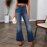 GETADME Slimming Micro Flare Pants Polyester Elastic Printed And Embroidered Denim Look Bottoms for Women Elegant Fashionable