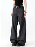 GETADME 2025 Japanese Y2K Style Dark Grey Striped Baggy Women's Jeans Pants For Woman Clothing Straight Casual Long Trousers Ropa Mujer