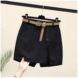 GETADME New 2025 Women's Cotton Shorts High Waist A- Line Skirt with Belt Korean Style Summer Fashion Button Pure Cotton Pants