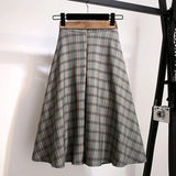 GETADME Plaid Vantage High Waist A-line Loose With Belt Pocket Women's Skirt Korean Fashion Mid-Calf Long Skirts For Women 2025 Spring