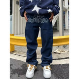 GETADME Men's letter star print y2k jeans American style hip hop high waist loose layered straight zipper fashion pants trend hot sale