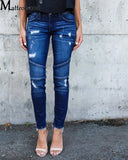 GETADME Fashion Mid Waist Skinny Jeans Women Vintage Distressed Denim Pants Autumn Crimped Destroyed Pencil  Casual Ripped