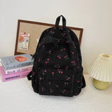 GETADME Corduroy Backpack Cherry Pattern Women Travel Daypack Adjustable Strap Laptop Backpack Zipper for Work Shopping School