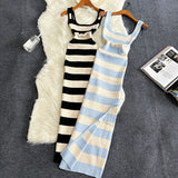 GETADME 2025 Stripe Summer Elastic Split Bodycon Dress Sexy Beach Vacation Sundress Women Casual Slim Pencil Vestidos Maxi Long Dress