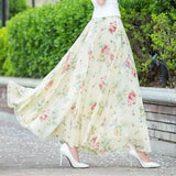 GETADME Summer Chiffon Floral Maxi Skirt Women Long High Waist Holiday Dance Skirt Elegant Beach Boho Hot Sale Lady Vintage Girl Fairy