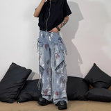 GETADME American 2000s Heavy Industry Y2K Harajuku Gothic Multi-Pocket Washed Black Jeans Men And Women Oversize Hip Hop Wide Leg Pants