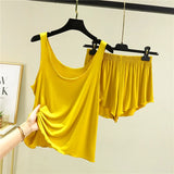 GETADME 캐주얼 파자마 푸르 페미 여름 모달 탱크탑 반바지 투피스 세트 라운드넥 민소매 홈웨어 여성 파자마 슈트