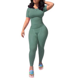 GETADME Lounge Wear Ribbed Casual 2 Piece Summer Shorts Set For Women  Sleeve Top+Elastic Leggings Outfits