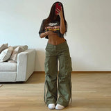 Getadme Rockmore Cargos Style Parachute Pants Low Waist Women Joggers Harajuku Pockets Baggy Wide Leg Trousers y2k Streetwear Casual