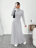 GETADME Autumn/Winter Women's Fashion Dress Elegant Slimming Turtle Neck Polo Long Sleeve Solid Color Ribbed Dress for Your Style