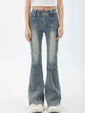 Getadme Blue Women Jeans Gyaru Flare Pants High Waist Vintage Denim Bell Bottom Female Harajuku Streetwear Chic 2000s Tide Trousers Y2k