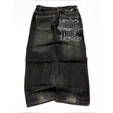 GETADME American Y2K Street Trend Letter Embroidered Loose Jeans Men Harajuku New Hip Hop Oversized Wide-leg Pants Unisex Mopping Jeans