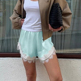 GETADME Women Y2k Slik Lace Trim Shorts Stain Pajama Micro Mini Slip Boxer Shorts Low Rise Lounge Pj Bottoms Pettipants Streetwear