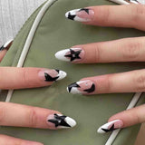 Getadme French Fake Nails Red Five-pointed Star False Nails Full Cover Press on Nail Tips y2k Nail Art Almond Artificial Nail Patches
