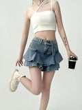 GETADME Spice Girls Denim Skirt Anti-Slip Double Denim Skirt Women's Stretch High-Waisted Slimming A-Line Cake Skirt