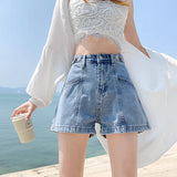 GETADME Y2K Retro Loose Casual Middle Short Jeans Summer New Women's High Waist Korean Denim Pants Fashion All Match Sexy Baggy Jeans