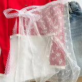 GETADME Korean Fashion Lace Irregular Skirt Curtain White Flowers Lace Mesh Halfbody Skirt Women Summer Bottoms Jeans Decorative Hemline