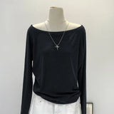 GETADME One Shoulder Cotton Slant Shoulder Long Sleeve Women's Clothing Style Interior Wide Truffle Shoulder Base Autumn Winter Shirt