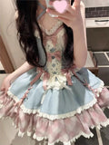 GETADME Japanese Sweet Lolita Kawaii  Fluffy Dress Women JK Lovely Ballet Princess Cake Dresses Harajuku Lace Bow Patchwork Cute Outfit