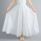 Robe longue en coton et lin Mori Girl, 28 couleurs, taille élastique, coupe trapèze, style ethnique, couleur unie, pour femme.