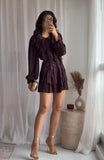 GETADME Brown Ruffles Mini Dress Women V-neck Long Lantern Sleeve Pleated Party Dresses Female 2025 Spring Summer Mesh Short Vestidos