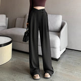 GETADME High Waist Buttons Suit Wide Leg Women's Full Pants 2025 New Spring Summer Female Elegant Minimalism Straight Loose Trousers