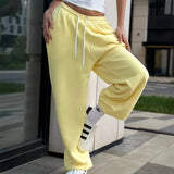 GETADME 2025 Casual Women's High Waist Pockets Solid Color Loose Fashion Sweaterpants Autumn Spring Drawstring Trousers Clubwear
