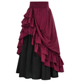 GETADME Retro Medieval Skirts Women Vintage Renaissance Victorian Ruffled Hem A-Line Skirts Cosplay Costumes High Waist Maxi Skirt
