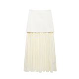 GETADME Willshela Women Fashion Knitted Patchwork Pleated Side Zipper Midi Skirt Vintage High Waist Female Chic Lady Skirts