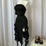 GETADME 2025 Summer Maxi Women's Dress Vintage Elegant black Fashion Sleeveless Slim Backless Irregular Tassel Party Dresses Street Robe