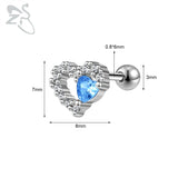 GETADME ZS 1 Piece 20G Cute Heart Stud Earring For Children Women Pink CZ Crystal Earrings Ear Cartilage Helix Conch Piercing Jewelry