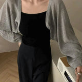 GETADME Gilet court en soie glacée, fin et uni, protection solaire, pour femmes et filles, style décontracté d'été, manches longues.