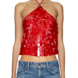 GETADME Y2k Sequin Beaded Halter Tops Boho Beach Backless Camis E-girl Sexy Club Party Sleeveless Shirt Vest Vintage Crop Tops Women