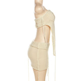 GETADME 섹시 니트 투피스 세트 시스루 백리스 크롭 탑 미니 스커트 비대칭 여름 해변 휴가 파티 매칭 의상