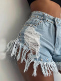 GETADME Denim Pant Women Shorts Jeans Short Pants Hole Slim Fit High Waist Straight Trousers Y2k Streetwear Mom Jeans Casual Summer