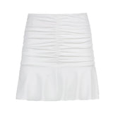 GETADME 2025 Sexy Two-piece Solid Color Mini Skirt Female Sexy V-neck Crop Top + Elastic Waist Short Skirt Suit Harajuku Y2k Summer Suit