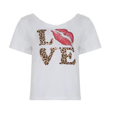 GETADME Harajuku Leopard Letter Print T Shirt Loose White Short Sleeve V Neck T-shirts Women Summer Streetwear Tees y2k Aesthetic
