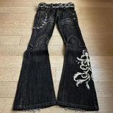 GETADME New retro double waisted lace up micro flared women pants streetwear Y2K washed high-quality design sense men and women jeans