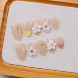 GETADME 10Pcs Starfish Water Ripples Design Press on False Nails Short Oval Wearing Manicure 3D Flowers Artificial Fashion Acrylic Nails